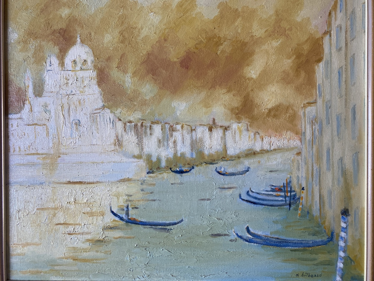 Maurice Bilbeaud (1919-1997) - Venice, La Salute And Gondolas - Oil On Canvas-photo-3