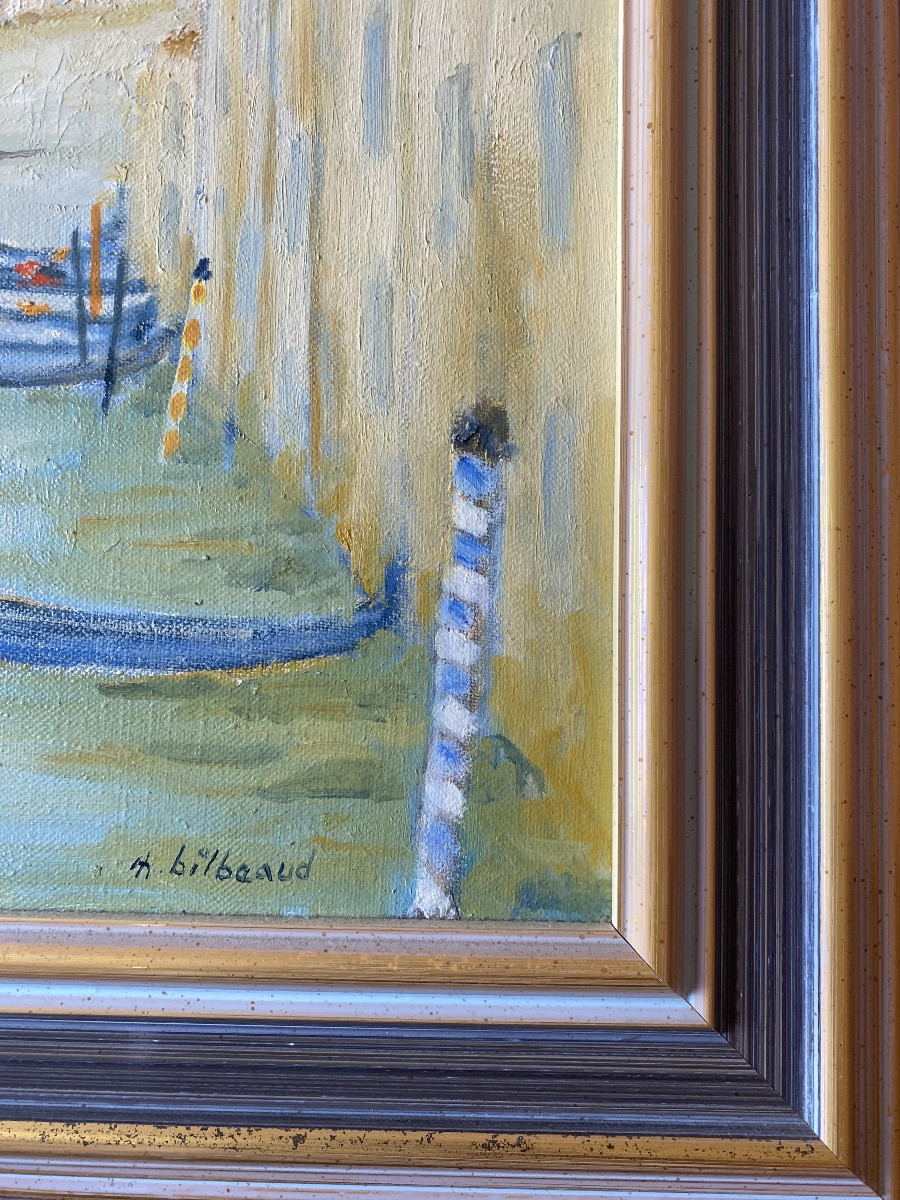 Maurice Bilbeaud (1919-1997) - Venice, La Salute And Gondolas - Oil On Canvas-photo-3