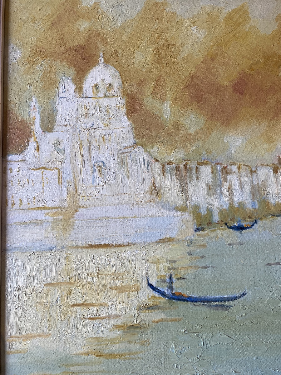 Maurice Bilbeaud (1919-1997) - Venice, La Salute And Gondolas - Oil On Canvas-photo-5