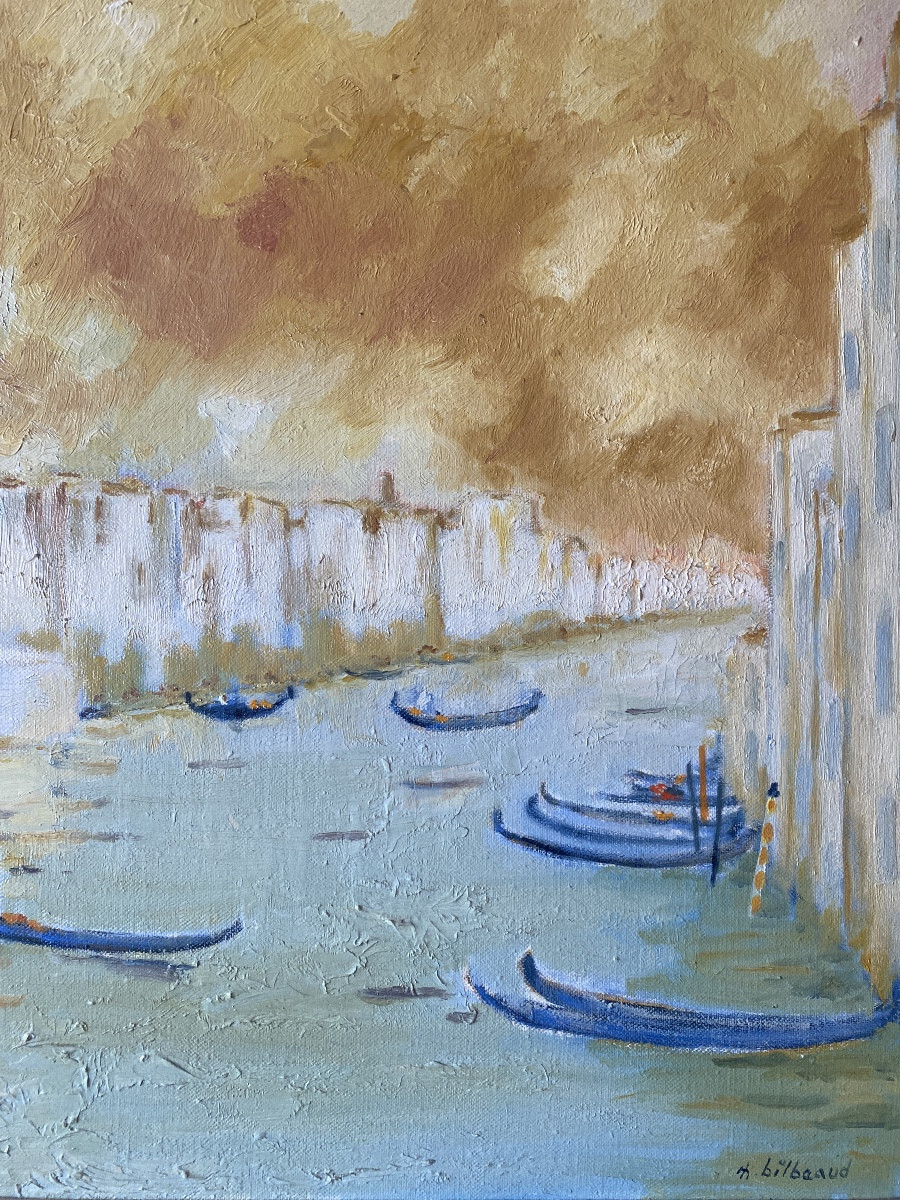 Maurice Bilbeaud (1919-1997) - Venice, La Salute And Gondolas - Oil On Canvas-photo-6