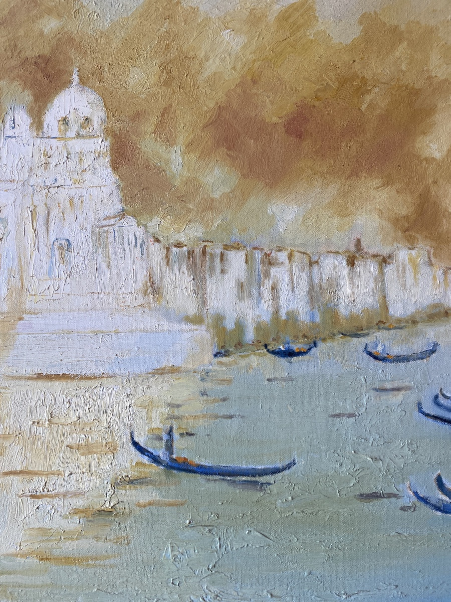 Maurice Bilbeaud (1919-1997) - Venice, La Salute And Gondolas - Oil On Canvas-photo-7