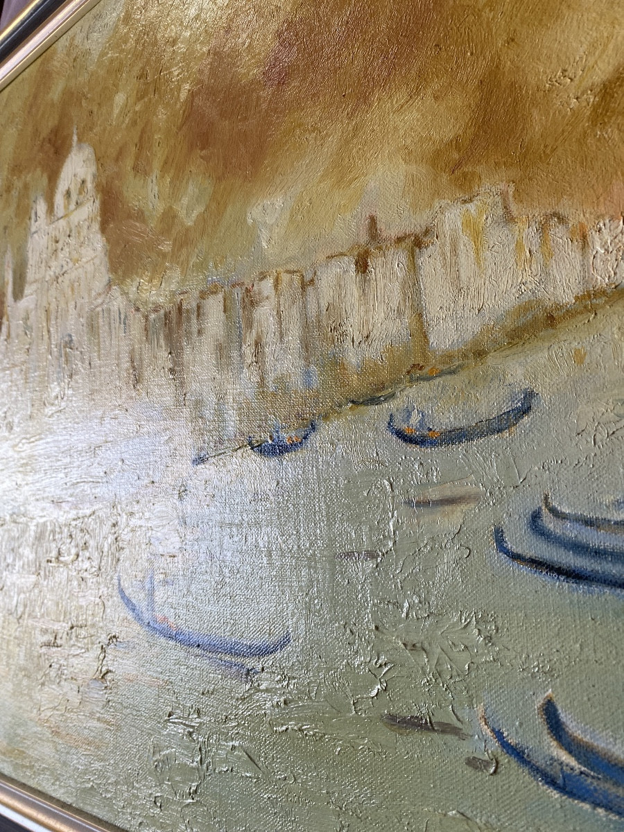 Maurice Bilbeaud (1919-1997) - Venice, La Salute And Gondolas - Oil On Canvas-photo-8