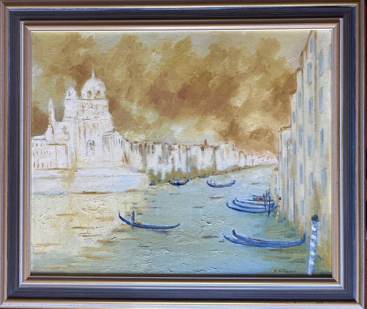 Maurice Bilbeaud (1919-1997) - Venice, La Salute And Gondolas - Oil On Canvas