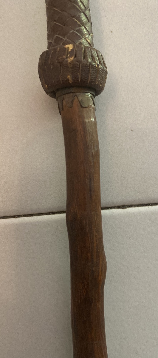 Antique Basque Makila Dated 1929 - Horn Handle - Wall Display With Gold Prayer Mat-photo-3