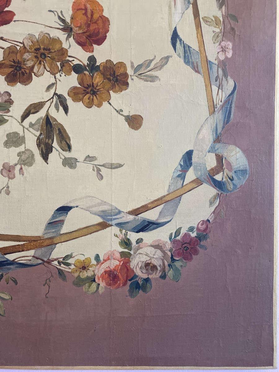 Floral Decorative Panel In The Louis XV Style - Oil On Canvas Dimensions: 79 X 75.5 Cm-photo-4
