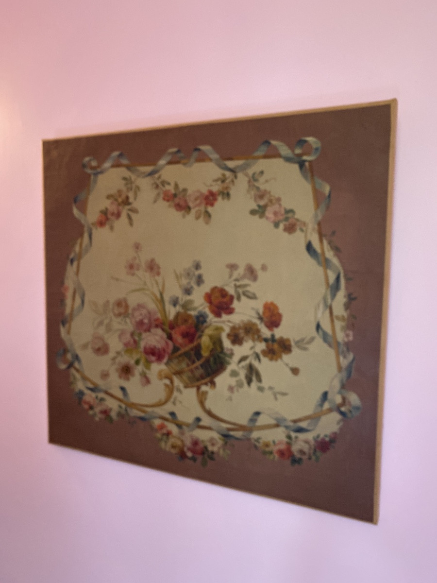Floral Decorative Panel In The Louis XV Style - Oil On Canvas Dimensions: 79 X 75.5 Cm-photo-1