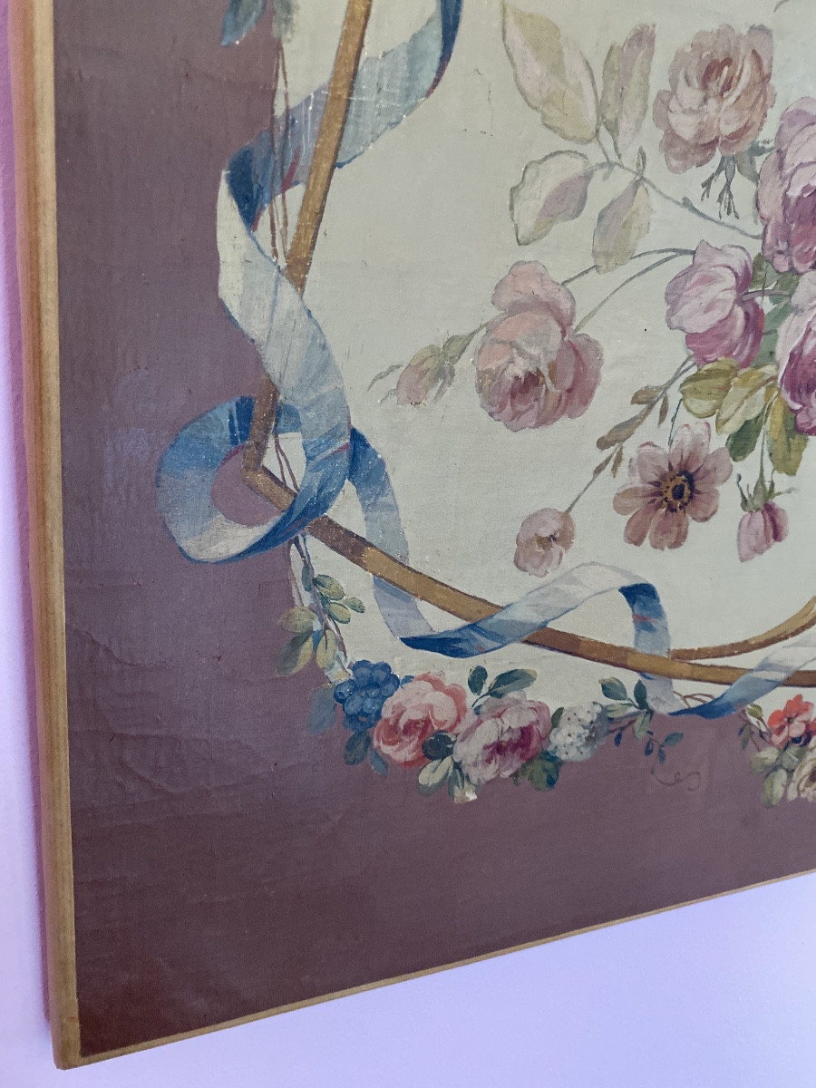 Floral Decorative Panel In The Louis XV Style - Oil On Canvas Dimensions: 79 X 75.5 Cm-photo-6