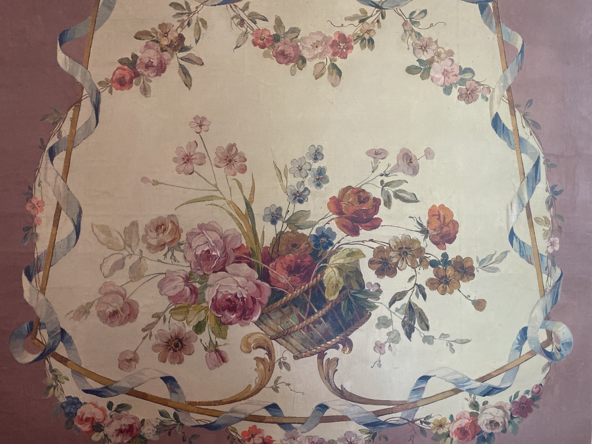 Floral Decorative Panel In The Louis XV Style - Oil On Canvas Dimensions: 79 X 75.5 Cm-photo-7