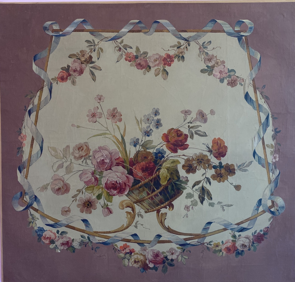 Floral Decorative Panel In The Louis XV Style - Oil On Canvas Dimensions: 79 X 75.5 Cm