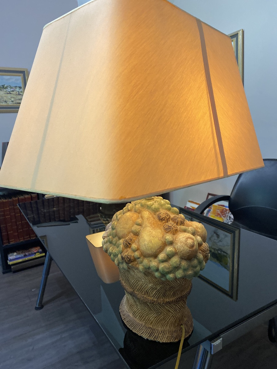 Pair De Lampes Françaises En Terre Cuite Estampée à La Main - Clertan France - Circa 1950-photo-2