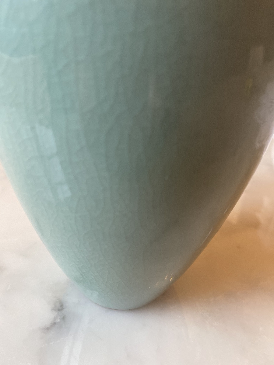 Antique Joseon Celadon - Bottle Vase And Matching Covered Box-photo-4