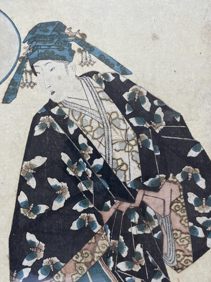 Courtisane Hanazono-dayû – Estampe japonaise ukiyo-e de Yanagawa Shigenobu  Époque Edo-photo-3