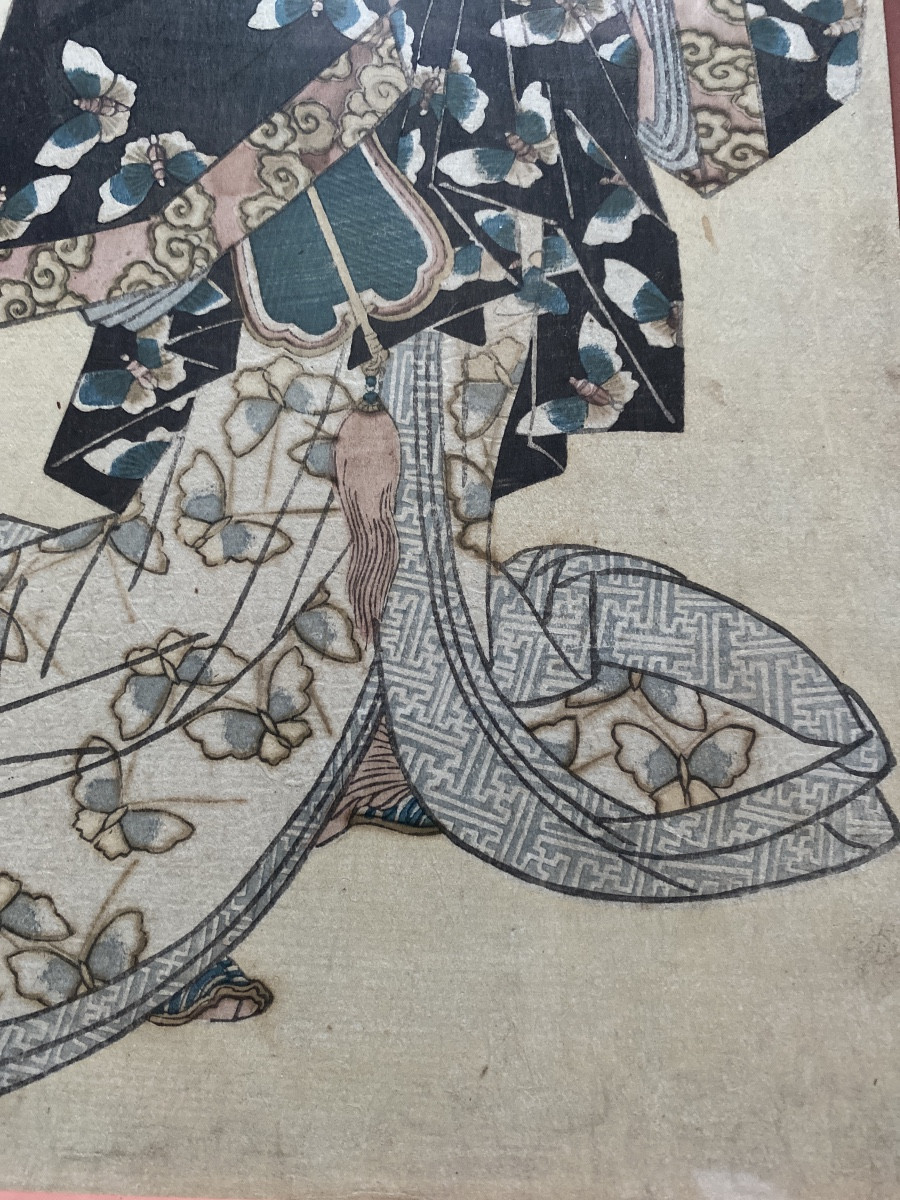 Courtisane Hanazono-dayû – Estampe japonaise ukiyo-e de Yanagawa Shigenobu  Époque Edo-photo-1
