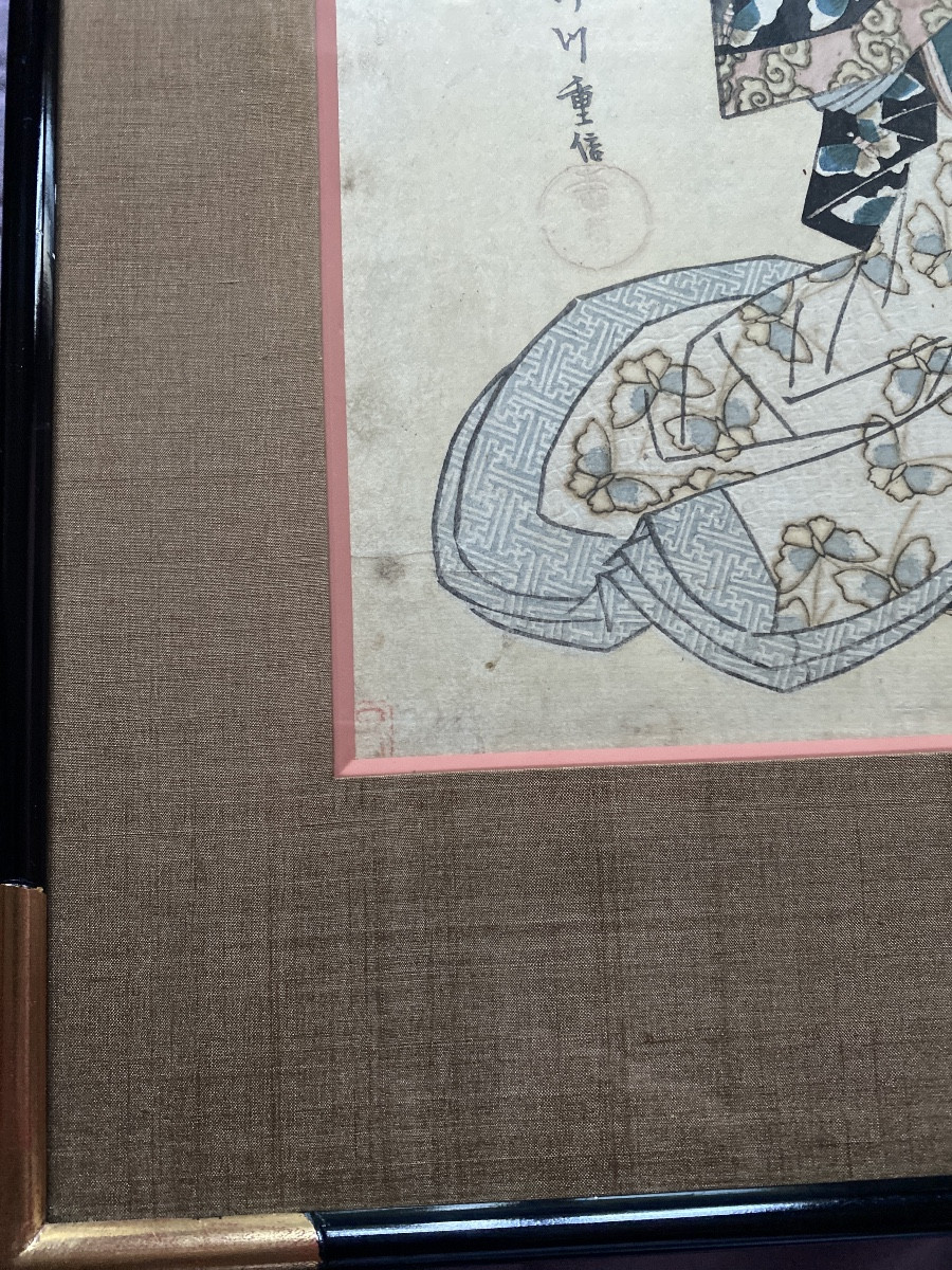 Courtisane Hanazono-dayû – Estampe japonaise ukiyo-e de Yanagawa Shigenobu  Époque Edo-photo-7