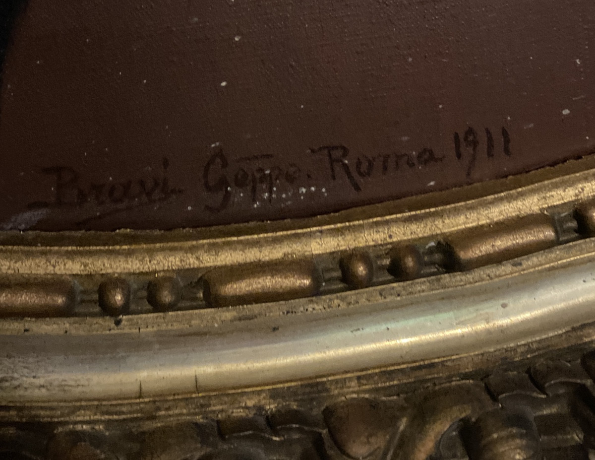 Signé Geppe Bravi – Grand portrait italien daté Roma 1911-photo-3