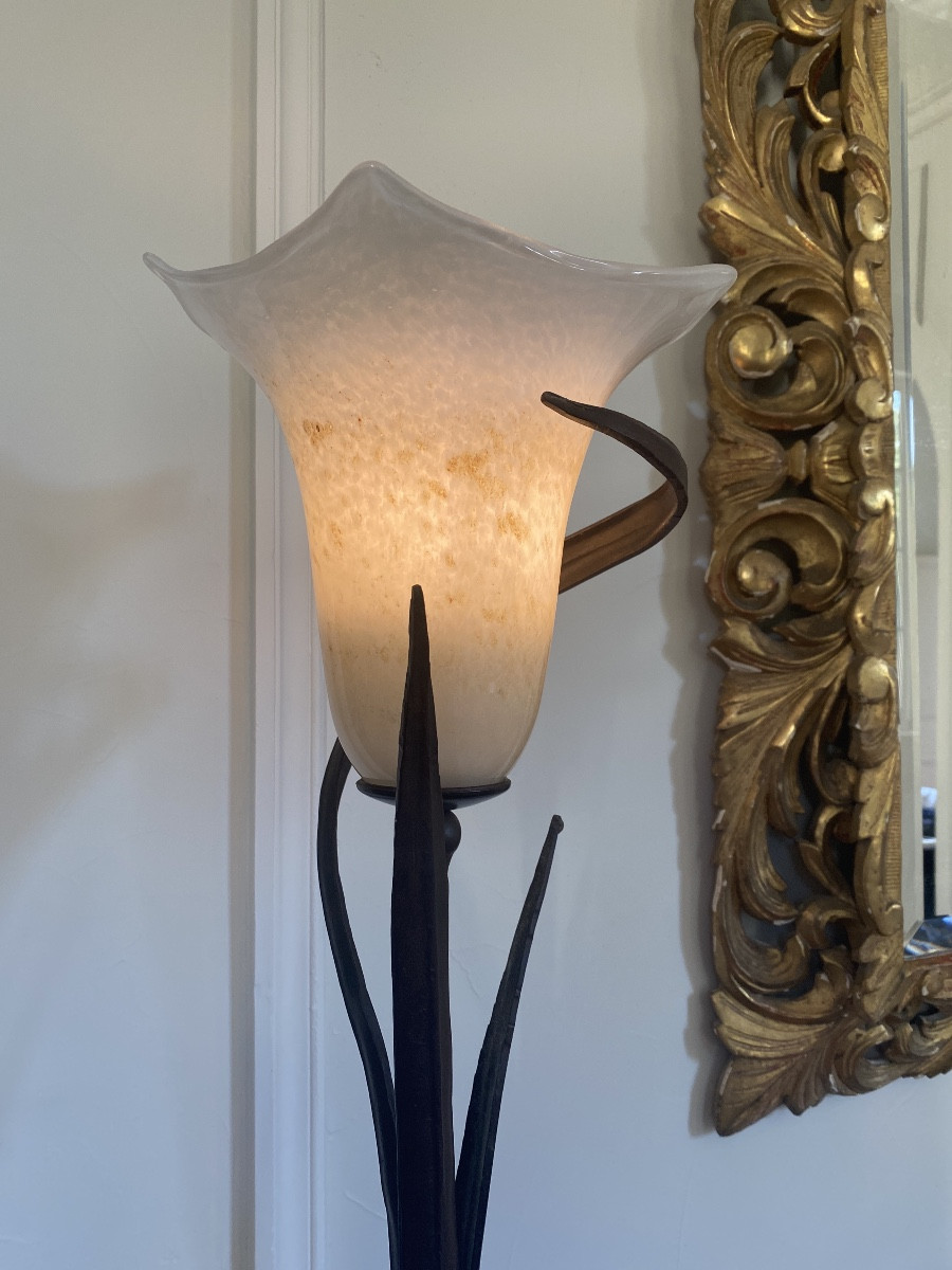 Large Italian Floral Floor Lamp In Wrought Iron And Murano Glass - Banci Firenze - 170 Cm-photo-2