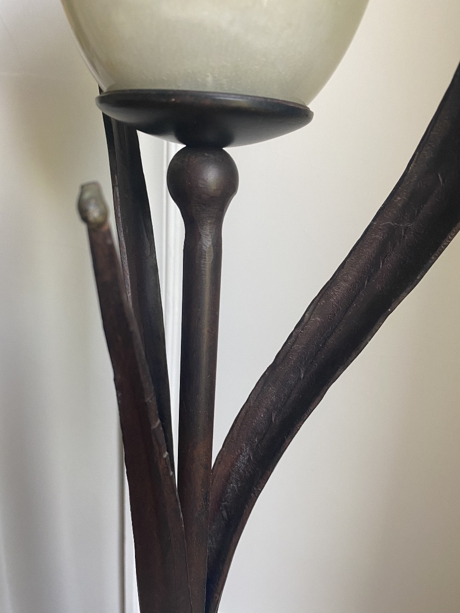Large Italian Floral Floor Lamp In Wrought Iron And Murano Glass - Banci Firenze - 170 Cm-photo-1