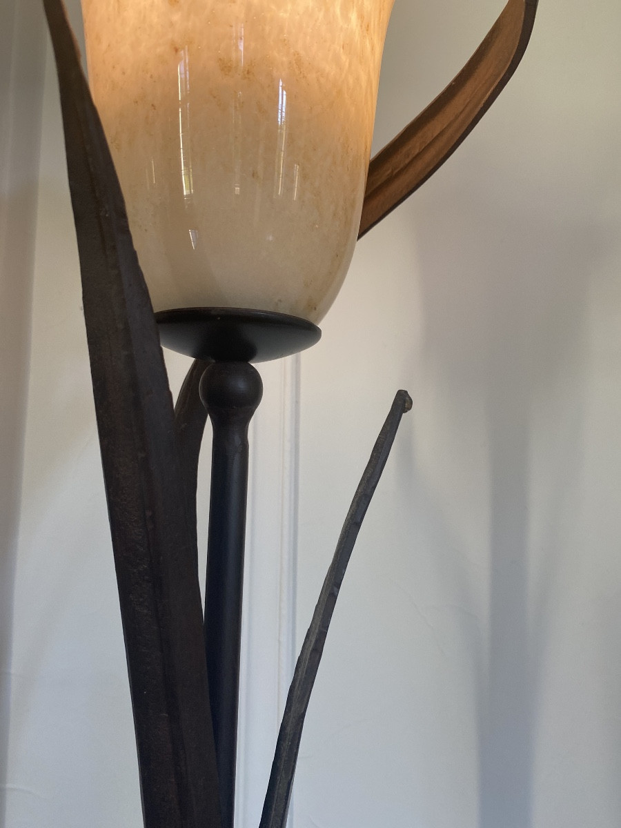 Large Italian Floral Floor Lamp In Wrought Iron And Murano Glass - Banci Firenze - 170 Cm-photo-3