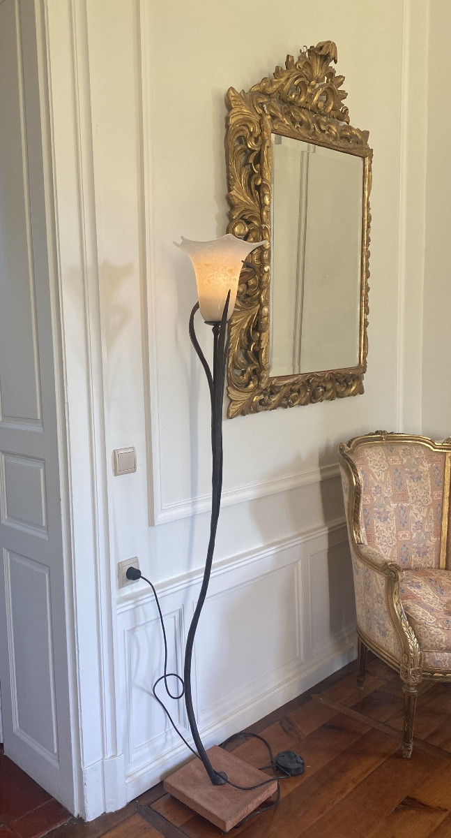 Large Italian Floral Floor Lamp In Wrought Iron And Murano Glass - Banci Firenze - 170 Cm-photo-6