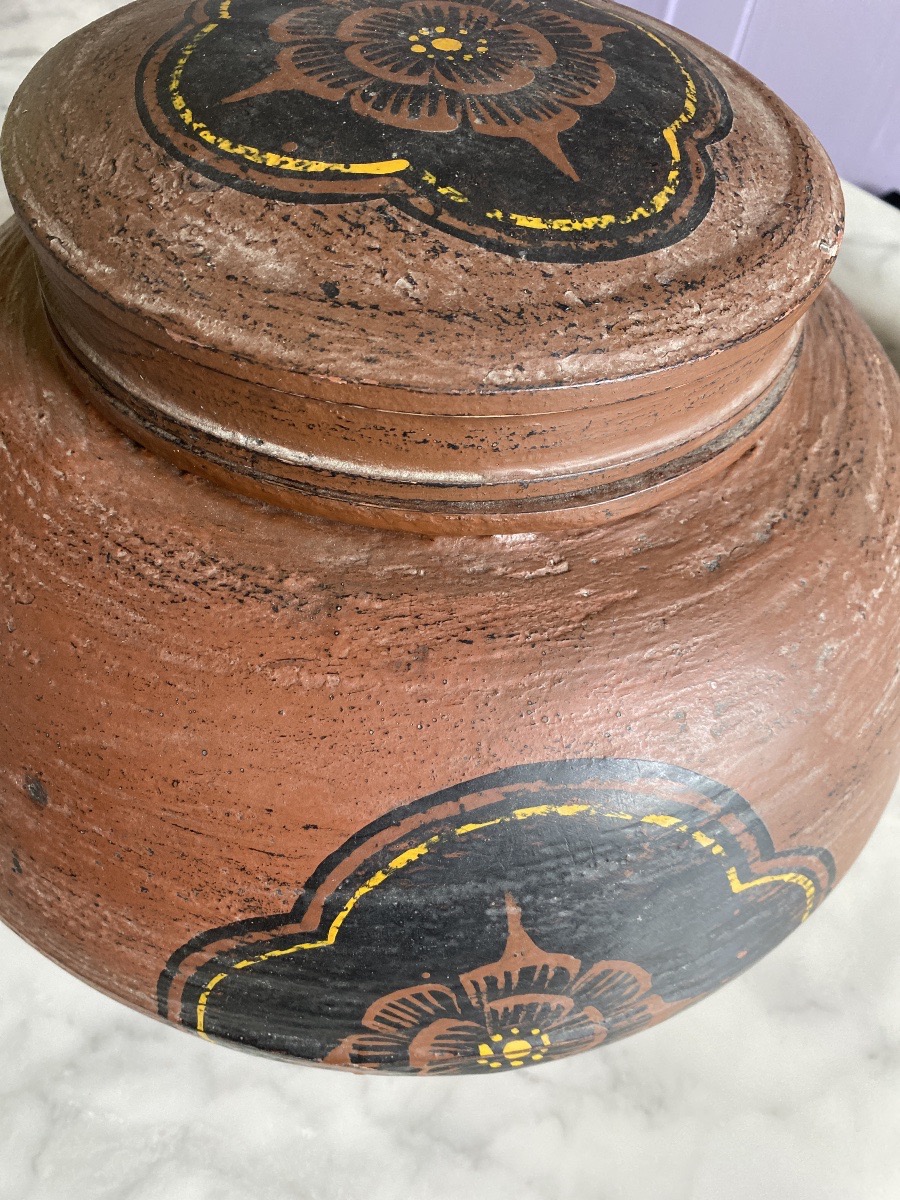 Antique Lacquered Plant Fiber Asian Rice Pot - Southeast Asia - 20th Century-photo-4