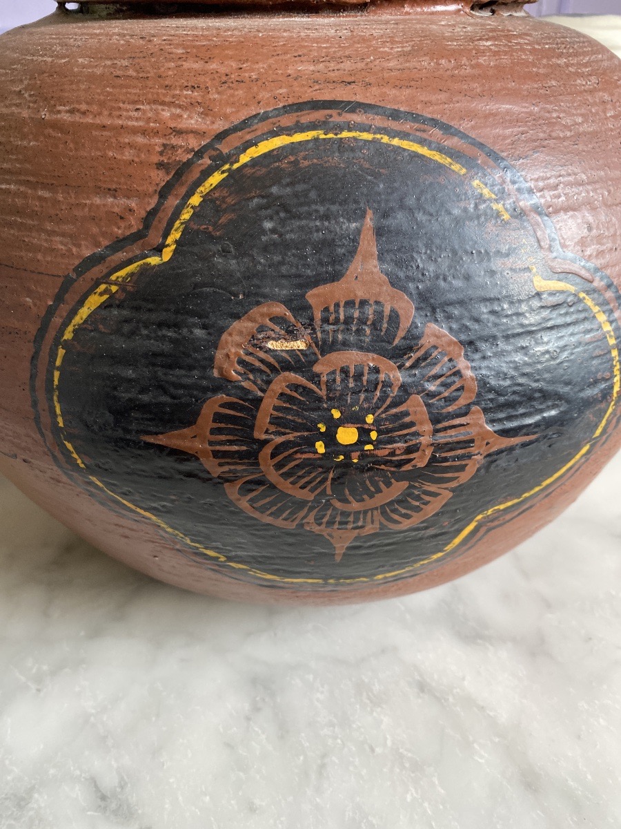 Antique Lacquered Plant Fiber Asian Rice Pot - Southeast Asia - 20th Century-photo-4