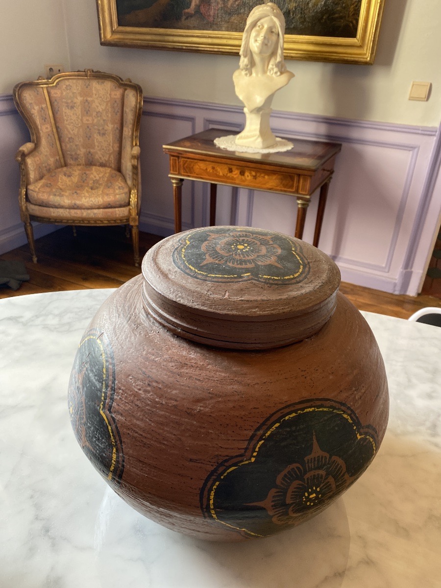 Antique Lacquered Plant Fiber Asian Rice Pot - Southeast Asia - 20th Century