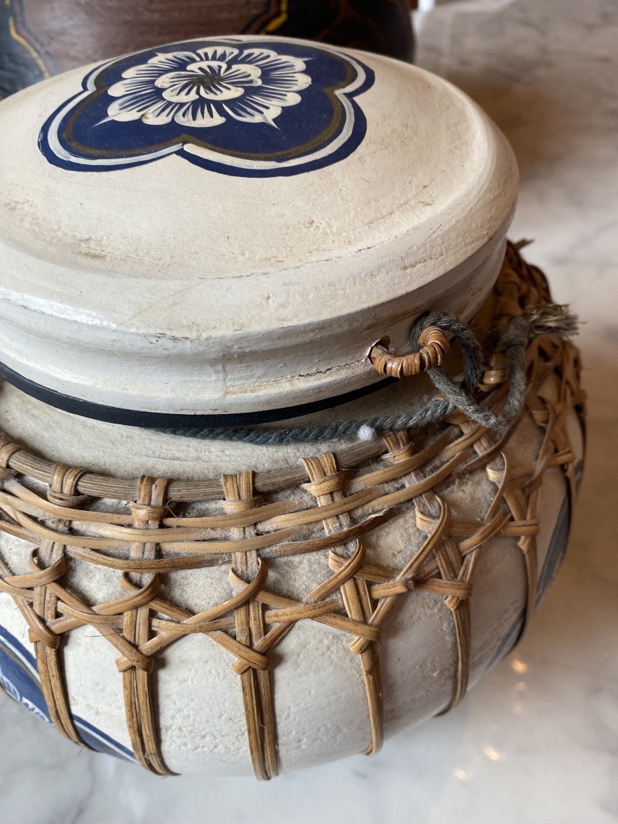  Asian Rice Pot Woven And Lacquered - Southeast Asia - 20th Century-photo-3