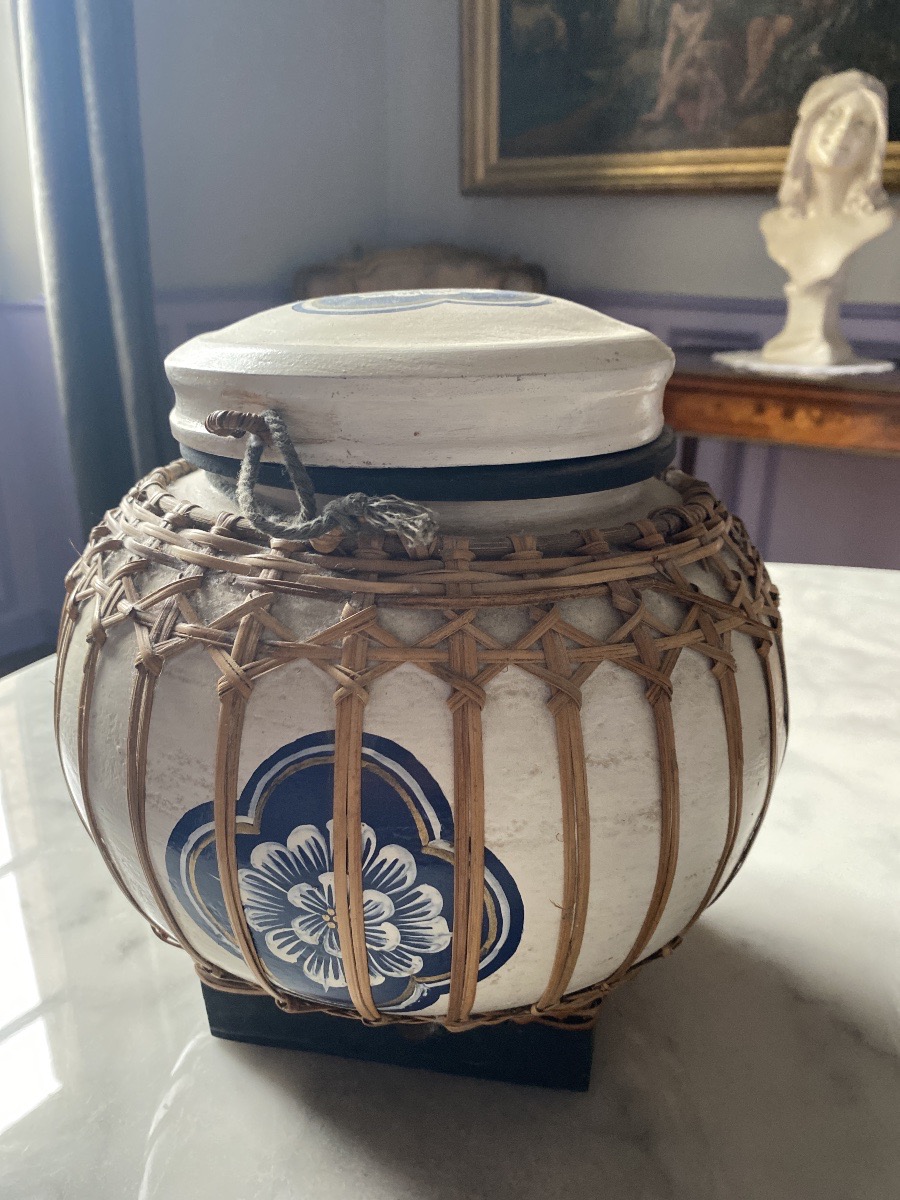  Asian Rice Pot Woven And Lacquered - Southeast Asia - 20th Century