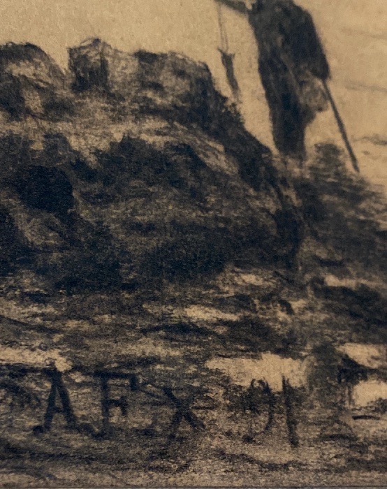 Marine au port au fusain, monogramme A.F.X., daté 1891-photo-7