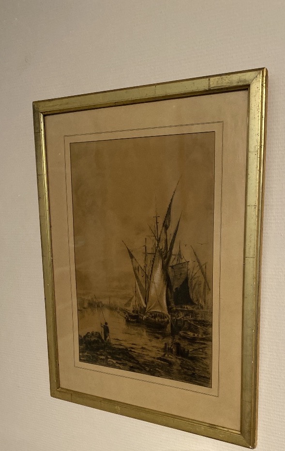 Seascape At The Harbor In Charcoal, Monogram A.f.x., Dated 1891-photo-8