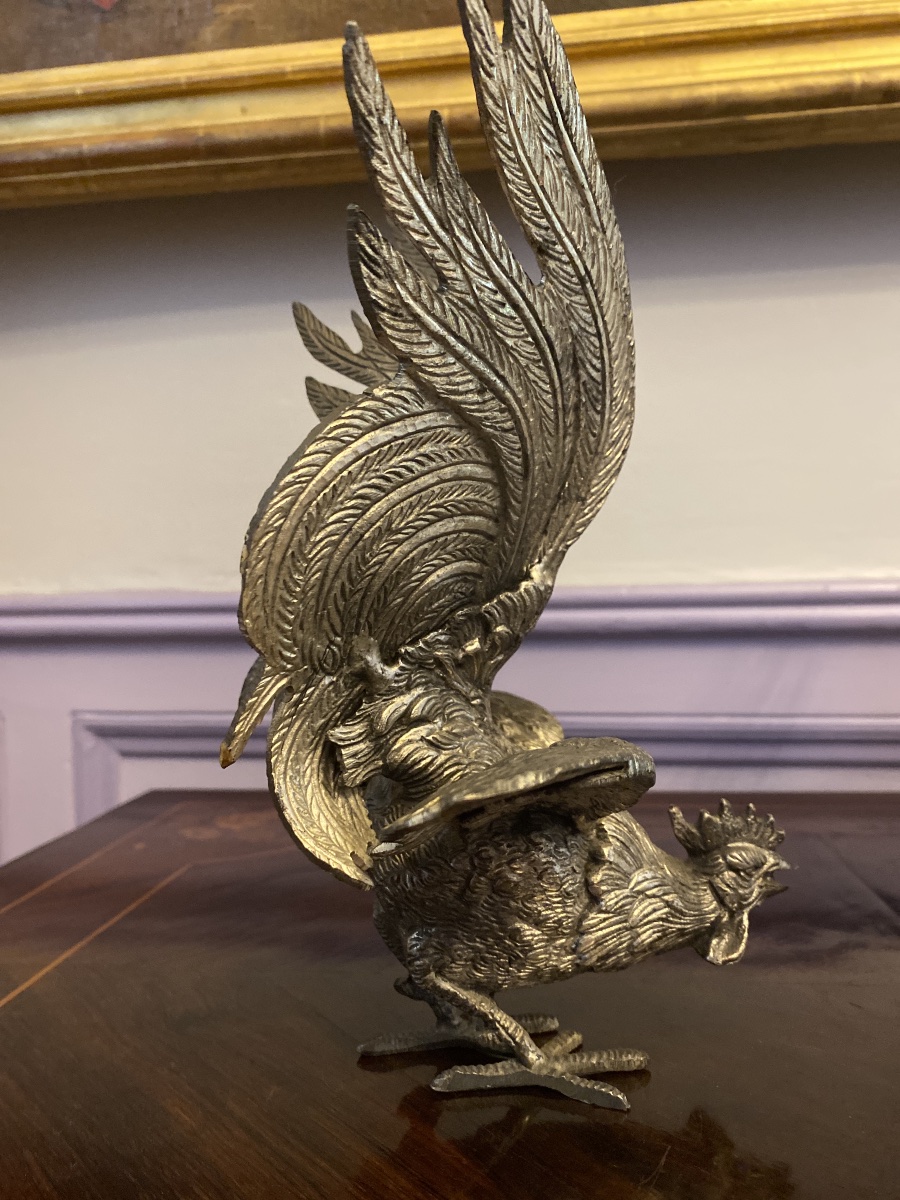 Le Combat des Coqs – Paire de sculptures en bronze argenté-photo-1