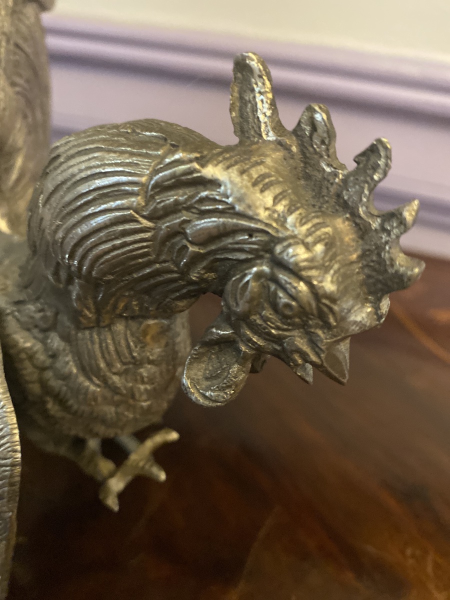 Le Combat des Coqs – Paire de sculptures en bronze argenté-photo-4