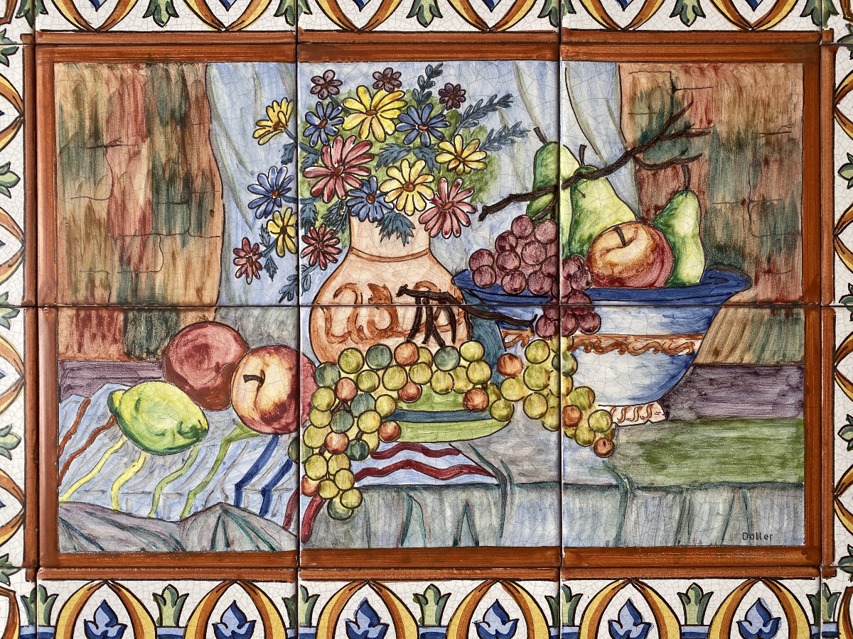 Large Panel Of Glazed Ceramic Tiles Signed By Doller-photo-3