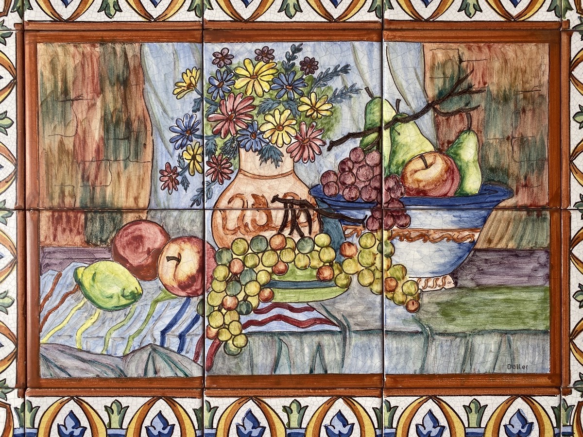 Large Panel Of Glazed Ceramic Tiles Signed By Doller-photo-3