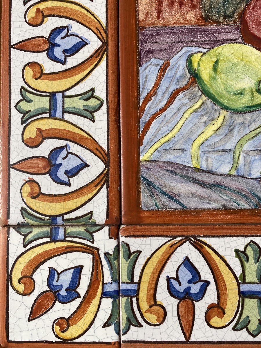 Large Panel Of Glazed Ceramic Tiles Signed By Doller-photo-4