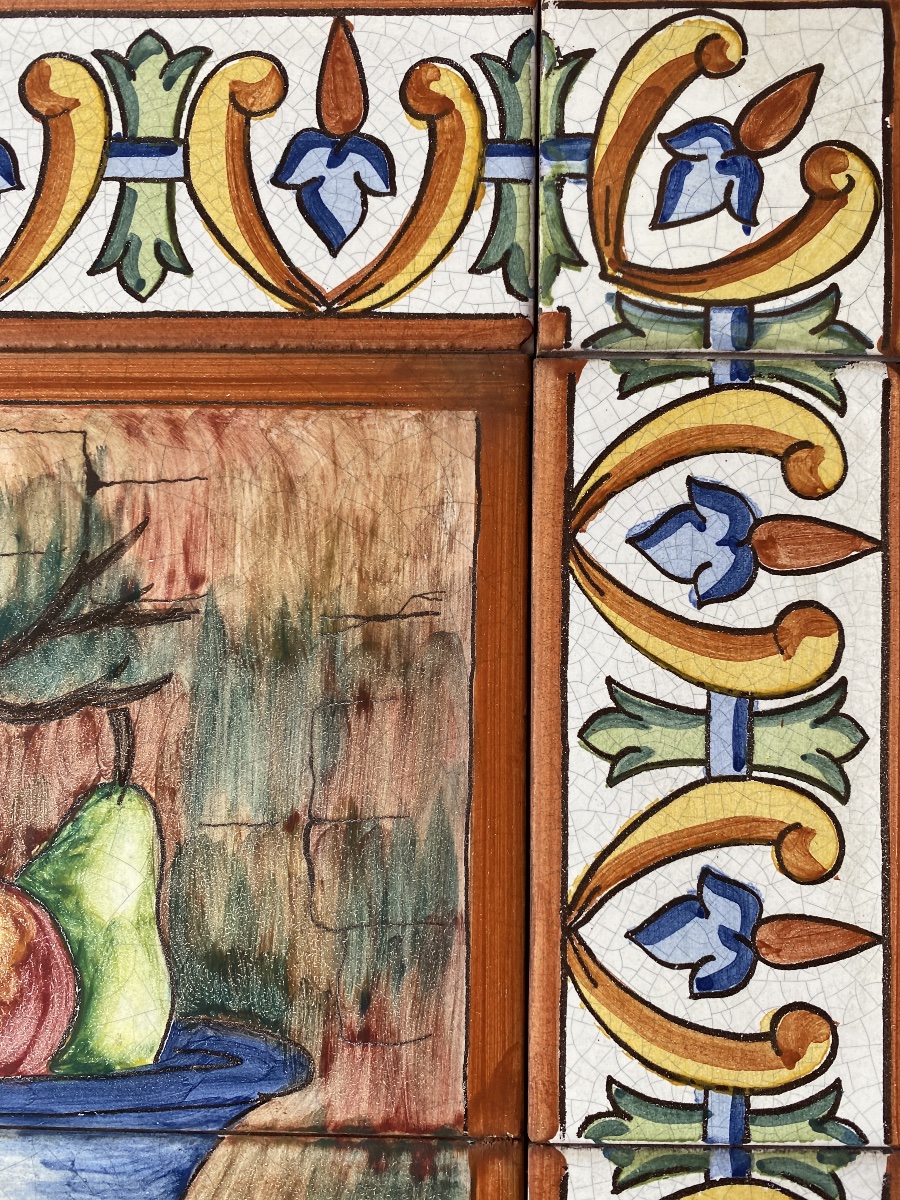 Large Panel Of Glazed Ceramic Tiles Signed By Doller-photo-2