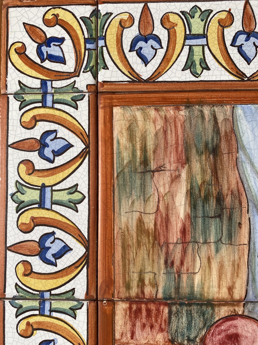 Large Panel Of Glazed Ceramic Tiles Signed By Doller-photo-3