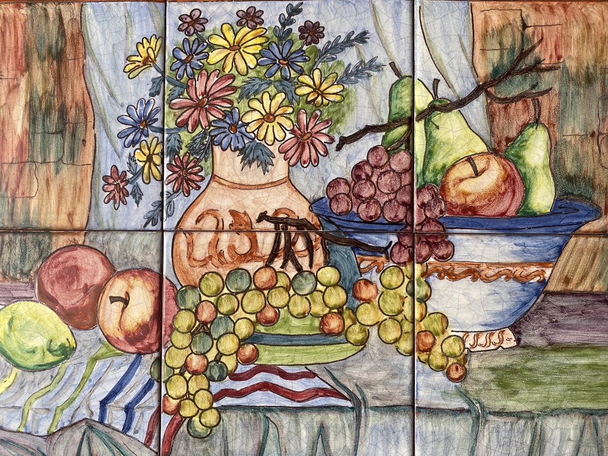 Large Panel Of Glazed Ceramic Tiles Signed By Doller-photo-4