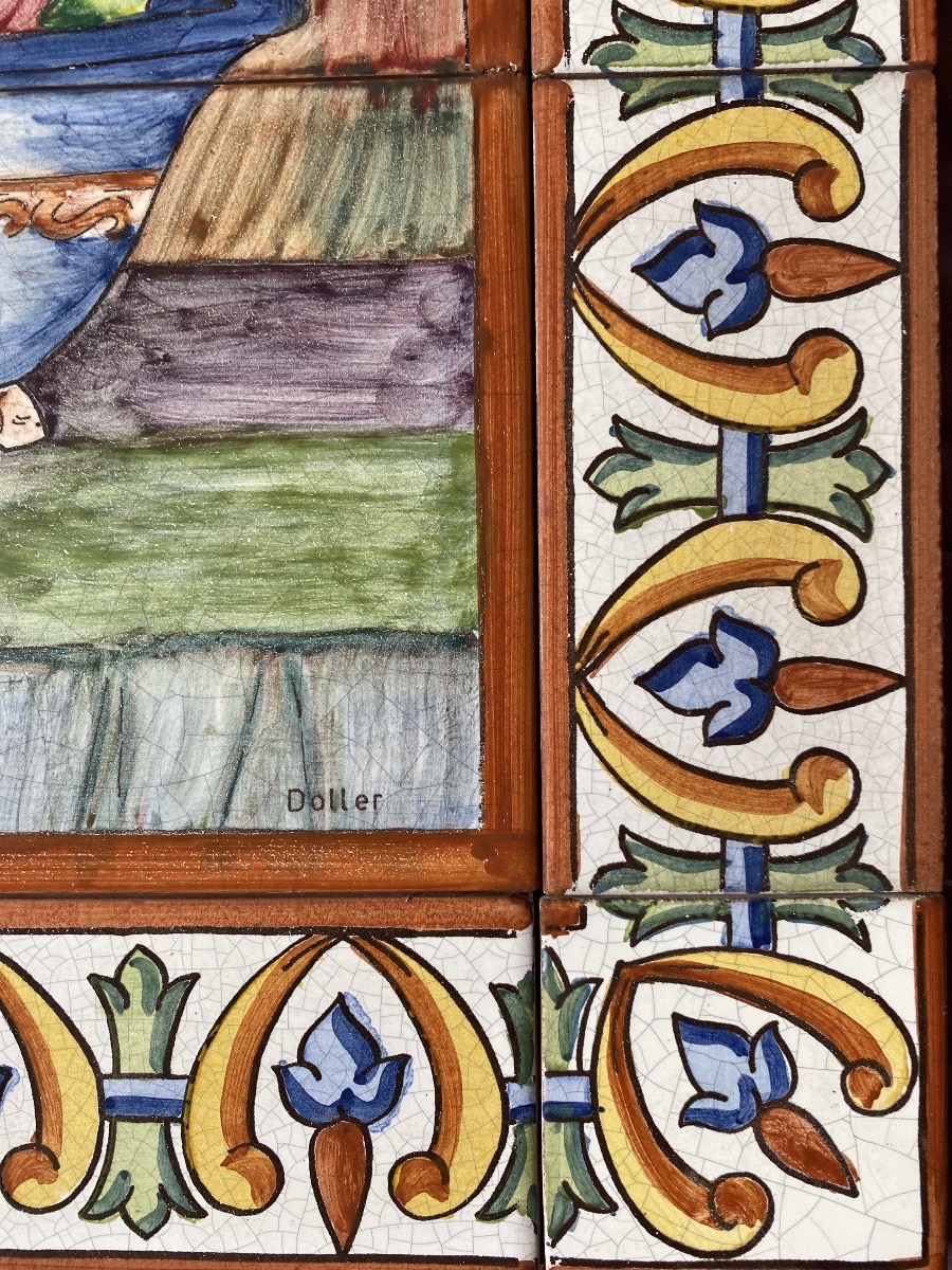 Large Panel Of Glazed Ceramic Tiles Signed By Doller-photo-1