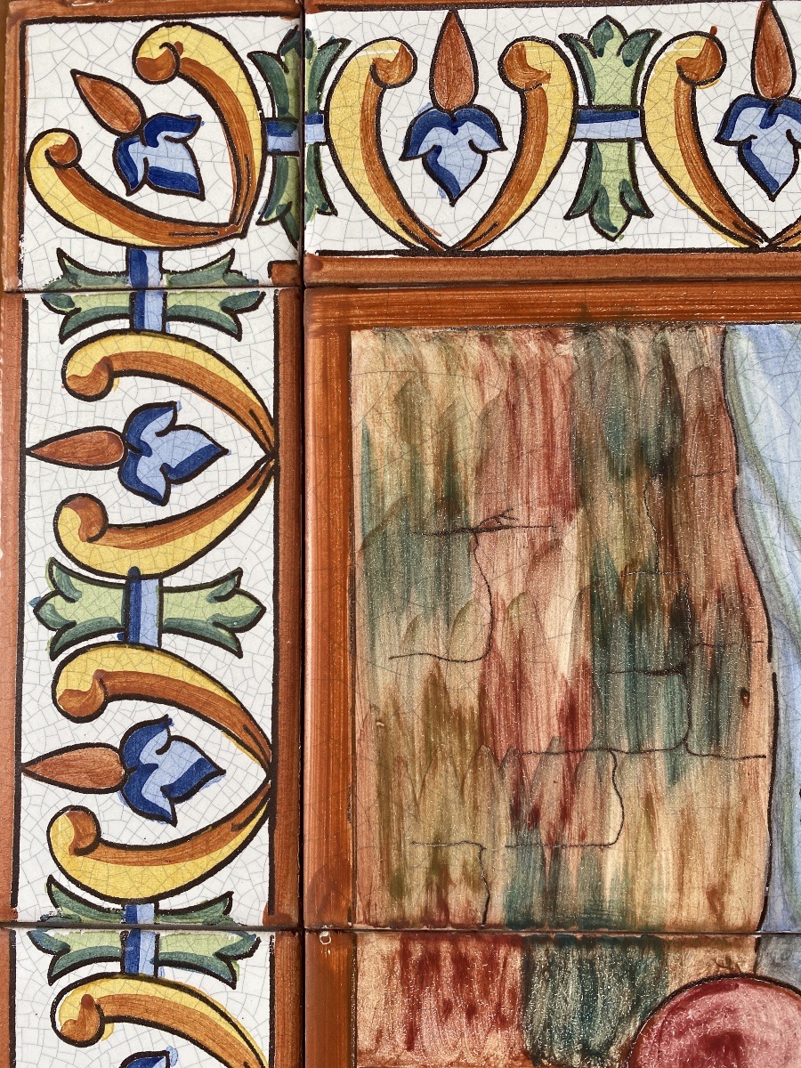 Large Panel Of Glazed Ceramic Tiles Signed By Doller-photo-3