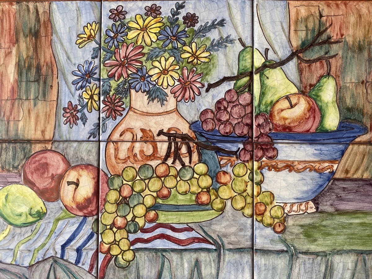 Large Panel Of Glazed Ceramic Tiles Signed By Doller-photo-4