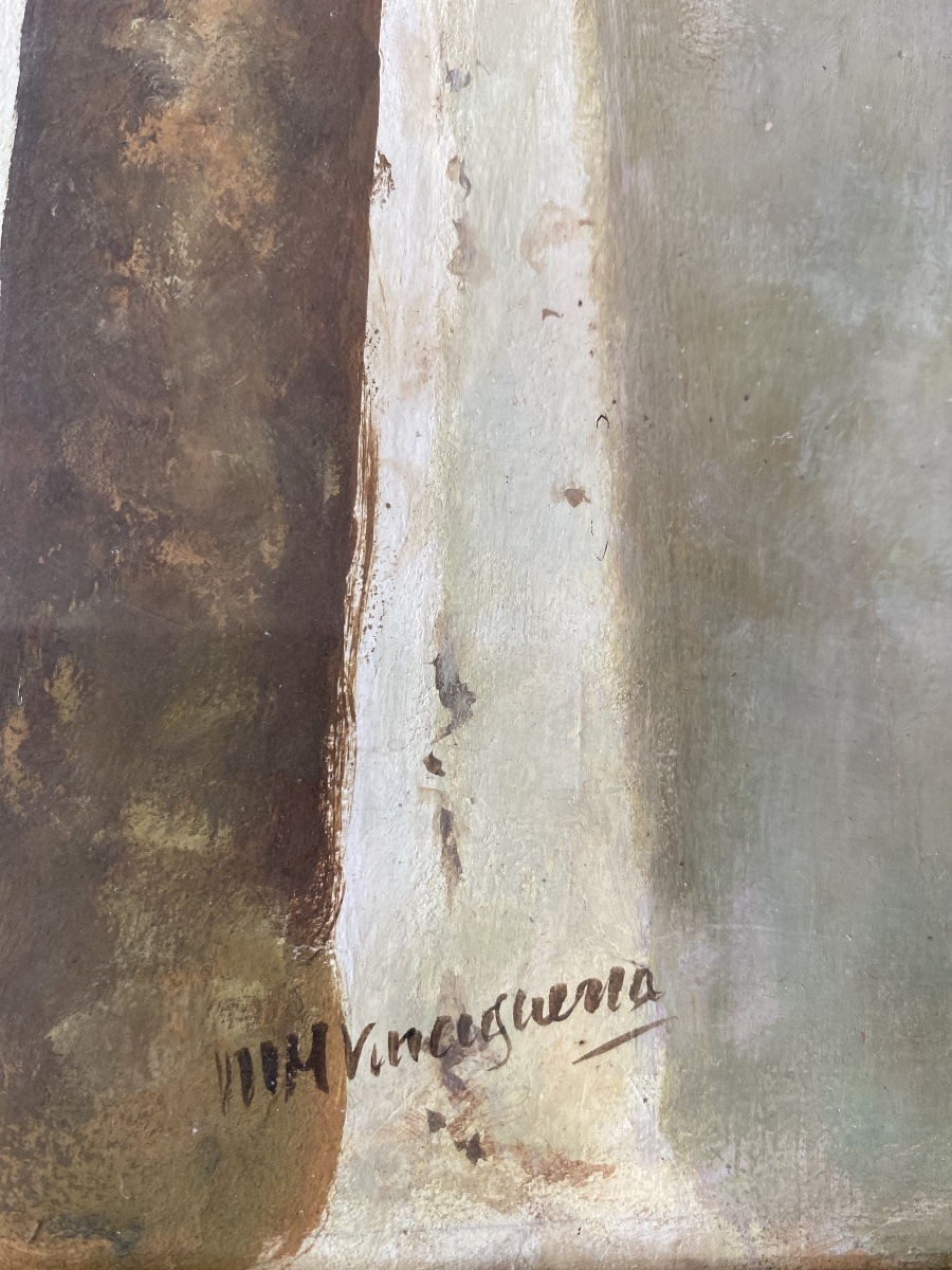M.H. Vinciguerra – Grande aquarelle rehaussée de gouache, rue andalouse ensoleillée -photo-2
