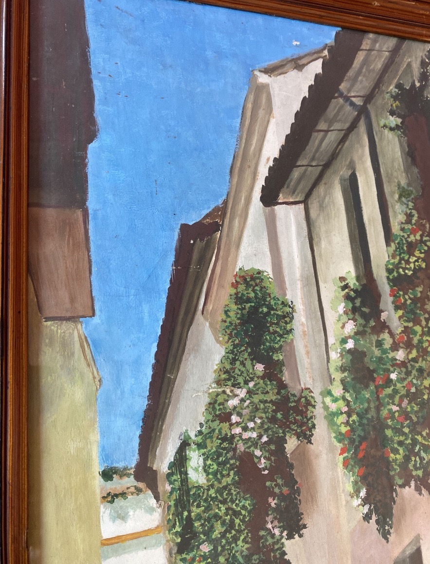 M.H. Vinciguerra – Grande aquarelle rehaussée de gouache, rue andalouse ensoleillée -photo-4