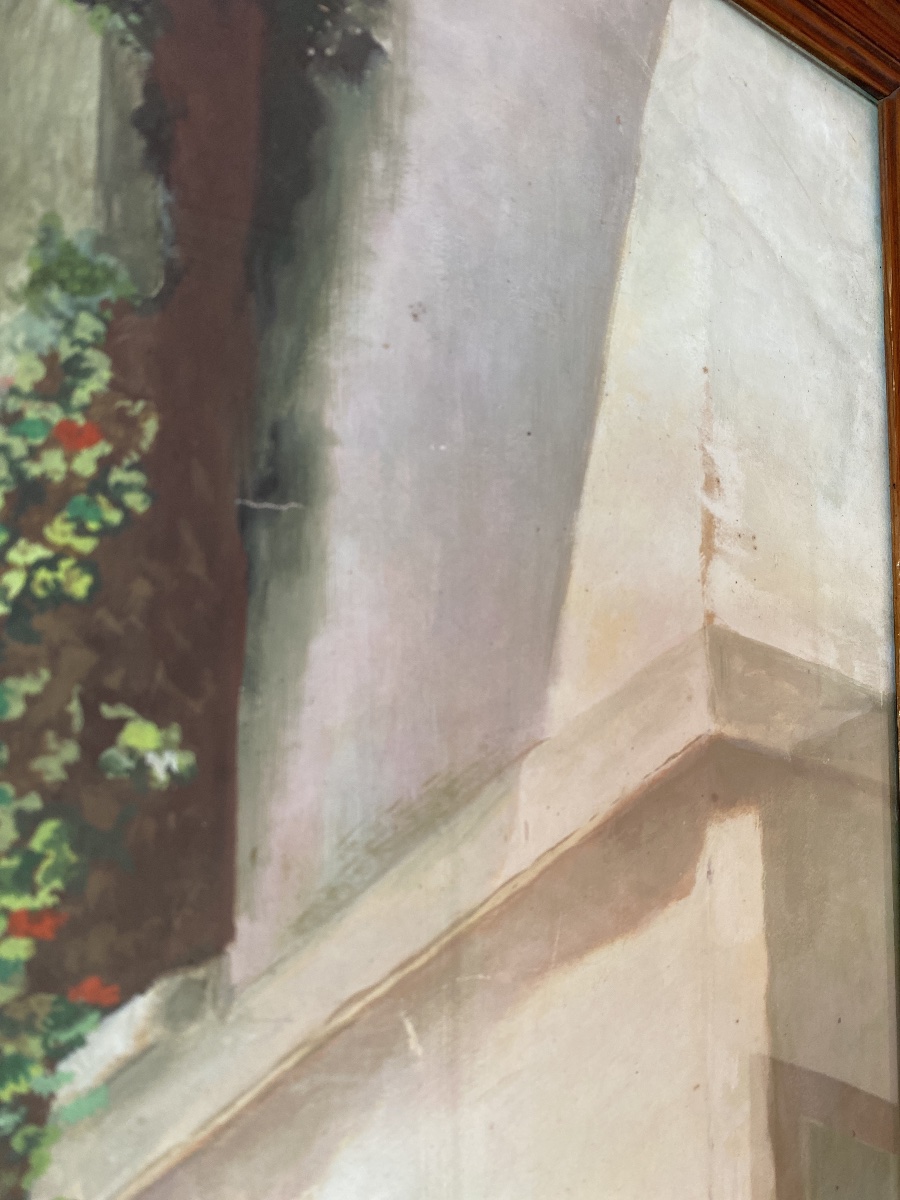 M.H. Vinciguerra – Grande aquarelle rehaussée de gouache, rue andalouse ensoleillée -photo-3