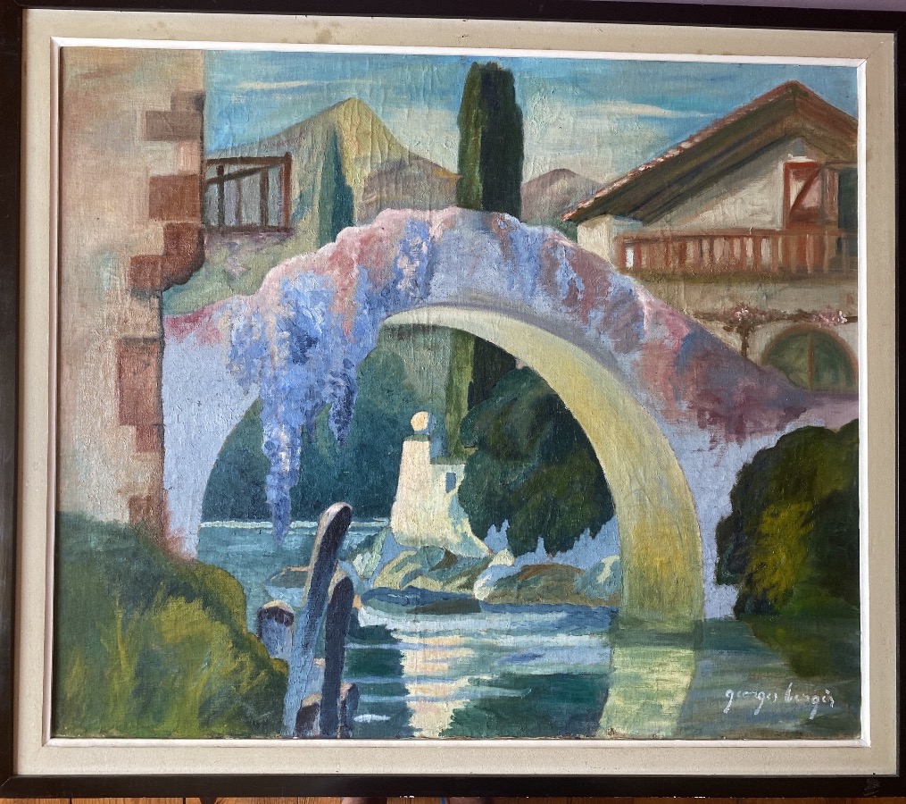 Georges Bergès (1870–1934) – The Ascain Bridge, Oil On Mounted Canvas