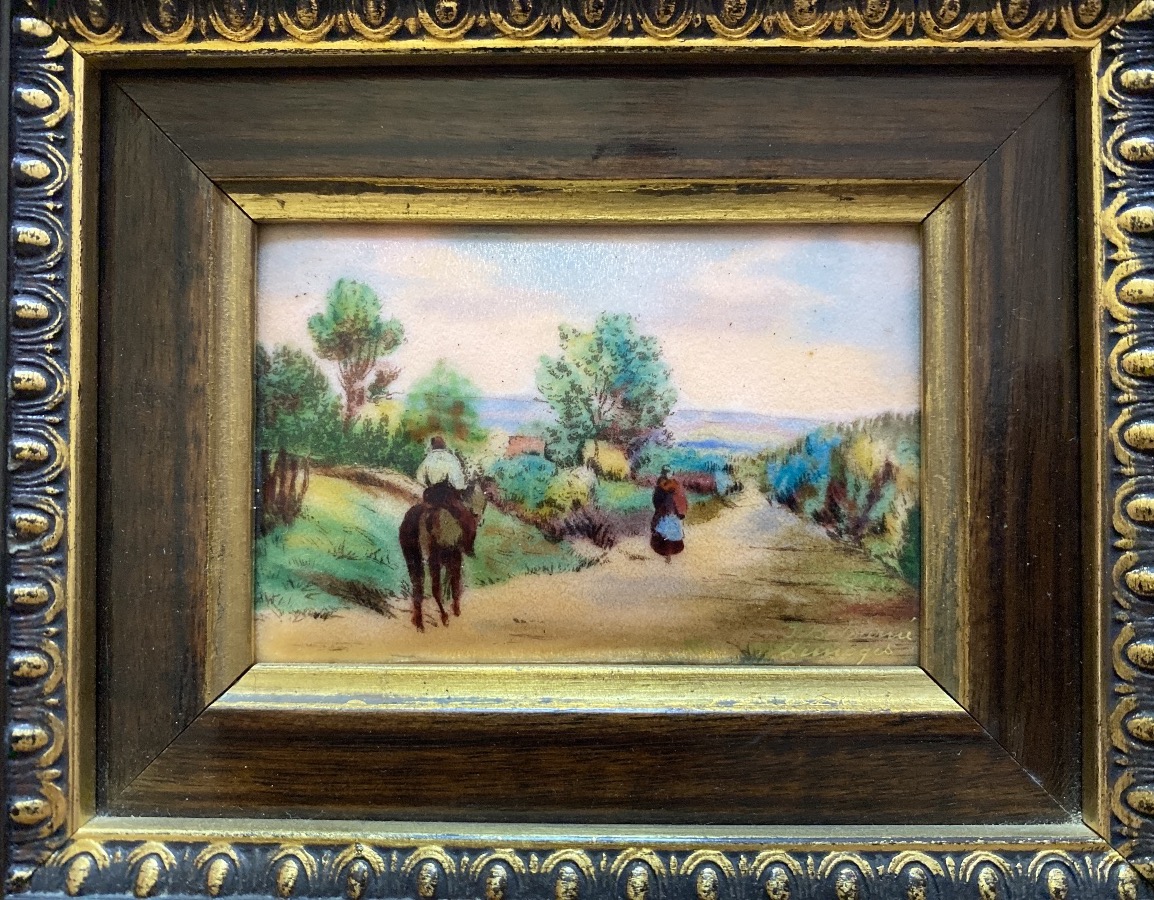 Suite de trois émaux de Limoges (XX eme )-Atelier J. Bétourné – Paysages peints à la main-photo-2