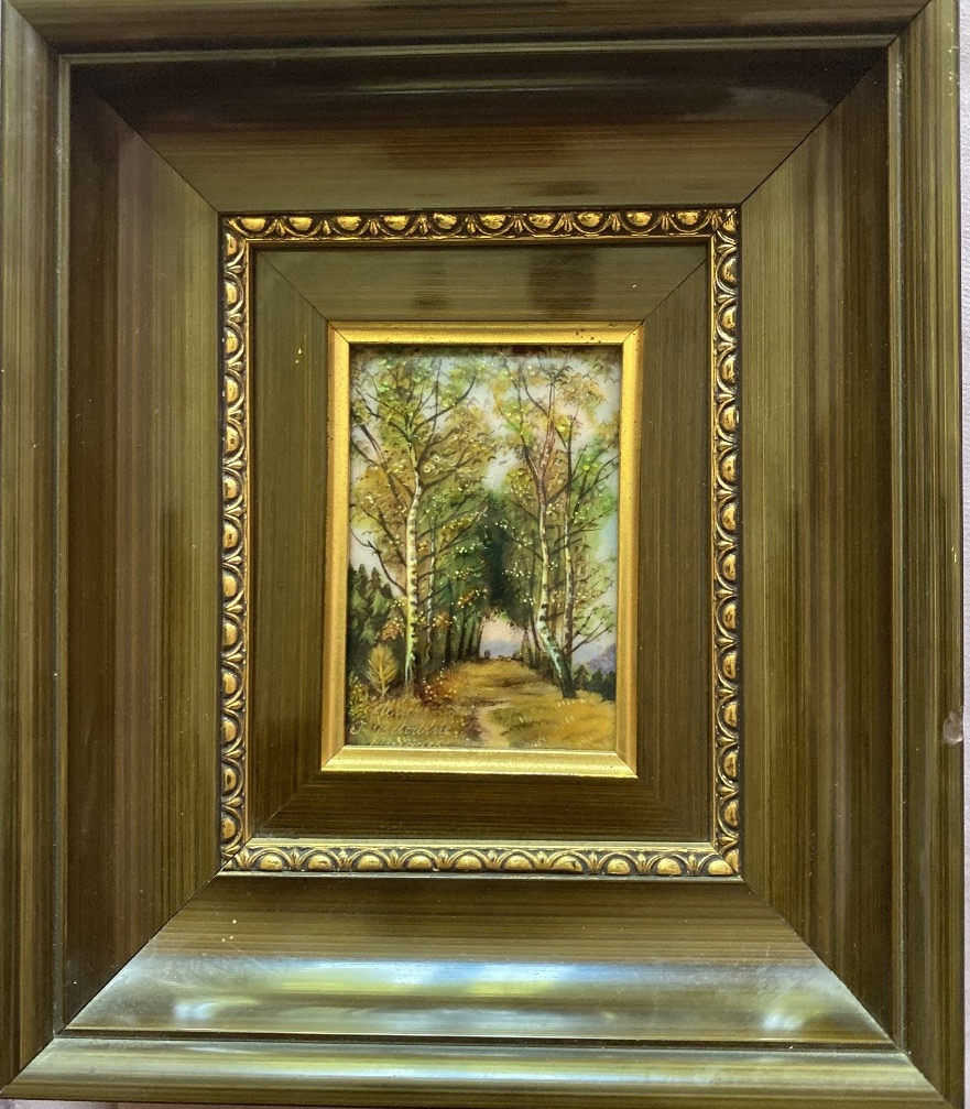 Suite de trois émaux de Limoges (XX eme )-Atelier J. Bétourné – Paysages peints à la main-photo-7