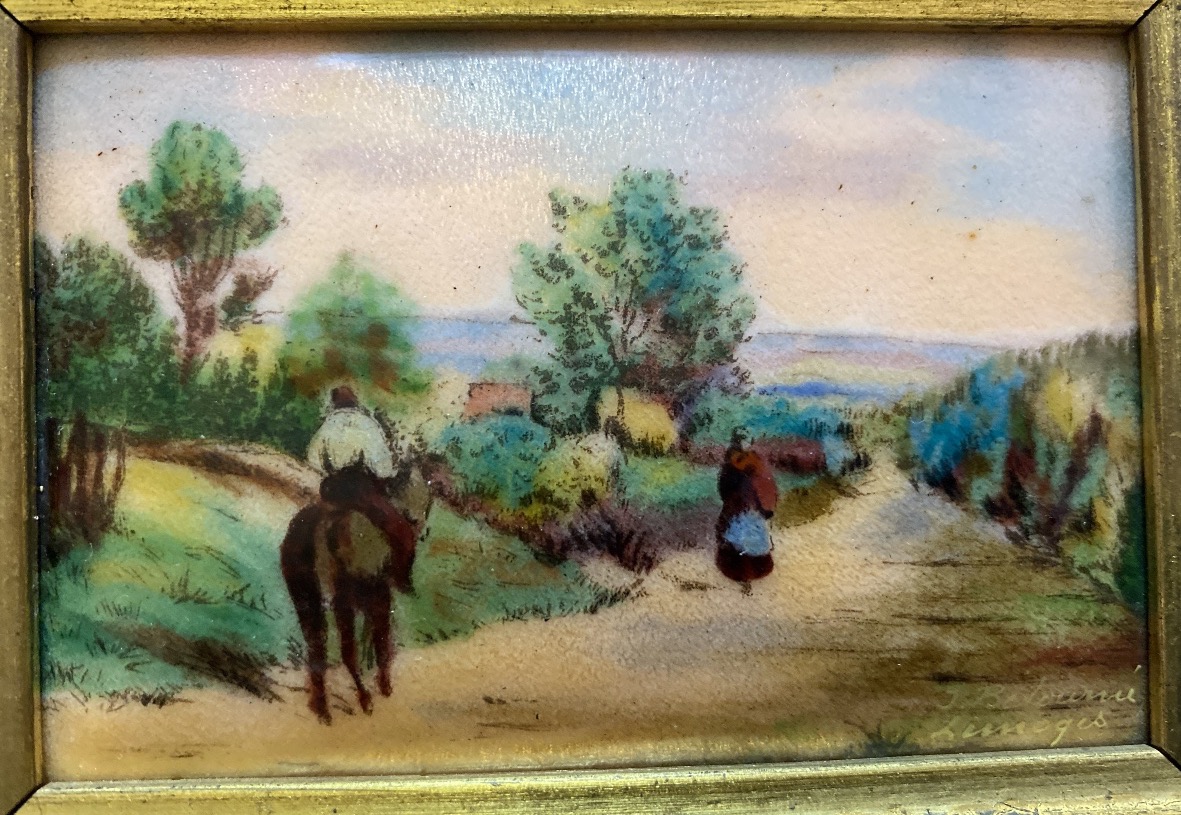 Suite de trois émaux de Limoges (XX eme )-Atelier J. Bétourné – Paysages peints à la main