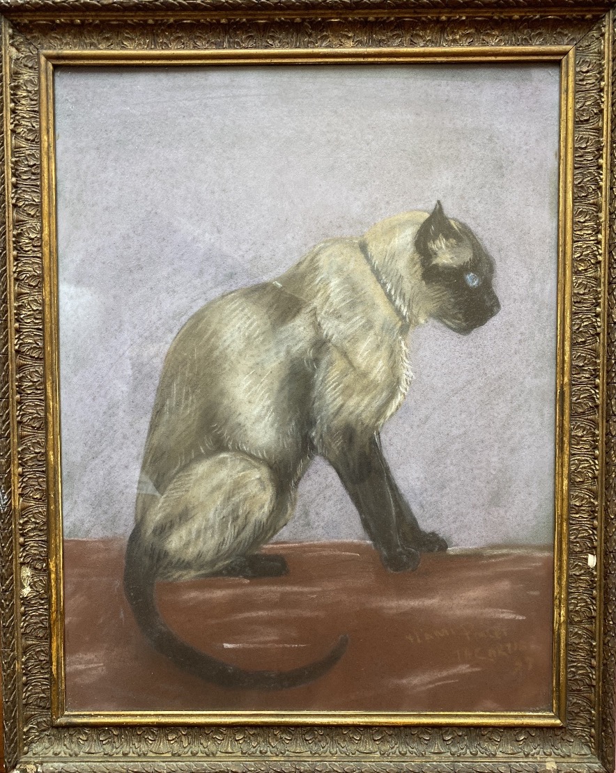 Thomas François Cartier (1879-1936) – Rare Chat Siamois, Technique Mixte Sur Carton, 1933, Dédi-photo-3