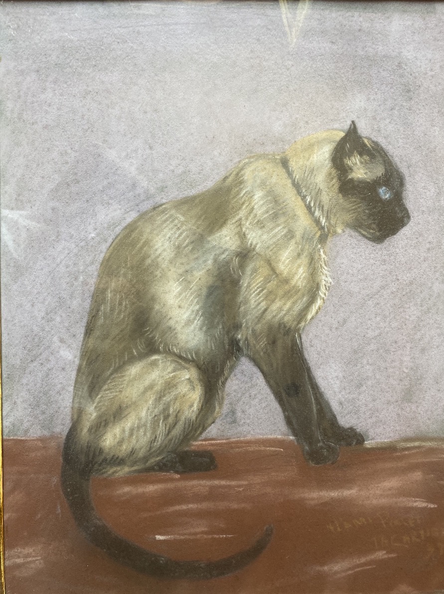 Thomas François Cartier (1879-1936) – Rare Chat Siamois, Technique Mixte Sur Carton, 1933, Dédi